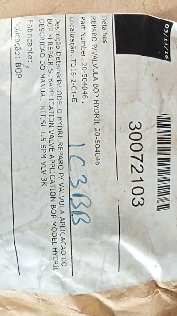 REPARO P/VALVULA BOP HYDRIL 20-504046; Descrição Detalhada: ODELO HYDRILREPARO P