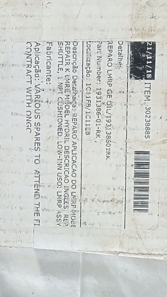 REPARO LMRP GE OIL/193138601RK. REPARO APLICACAO DO LMRP MODE REPAIR K LMRE MODE