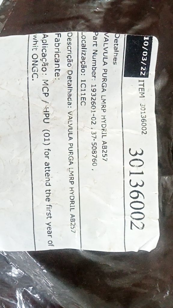 VALVULA PURGA LMRP HYDRIL AB257
