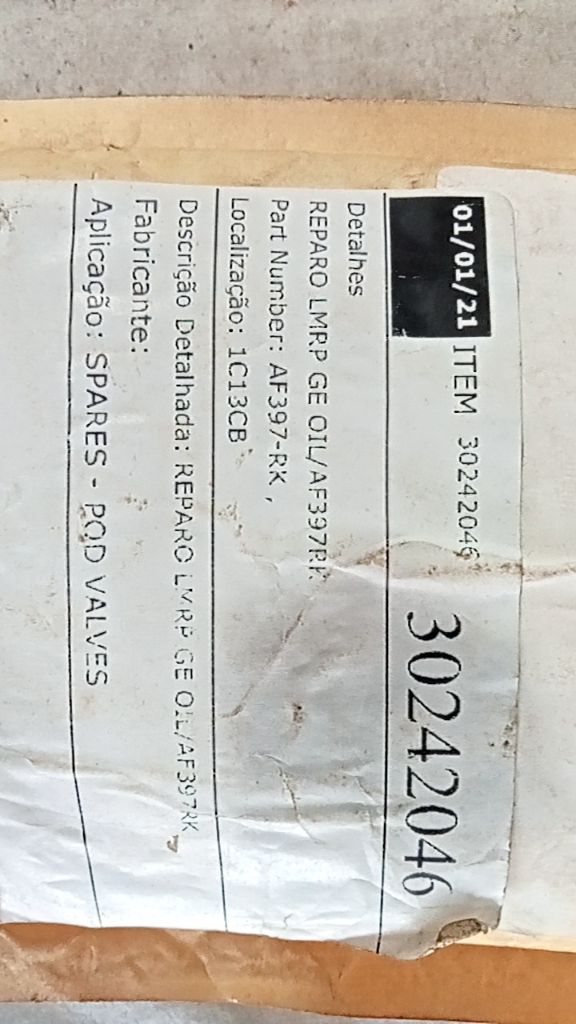 REPARO LMRP GE OIL/AF397RK. Aplicação: SPARES - POD VALVES.