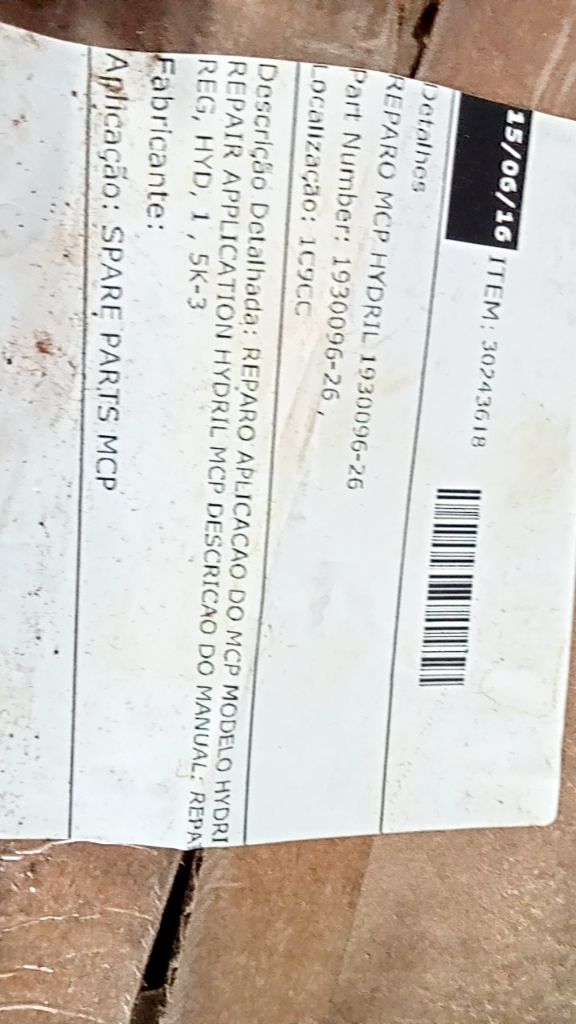 REPARO MCP HYDRIL 19300096-26. REPARO APLICACAO DO MCP MODELO HYDRI REPAIR APPLI