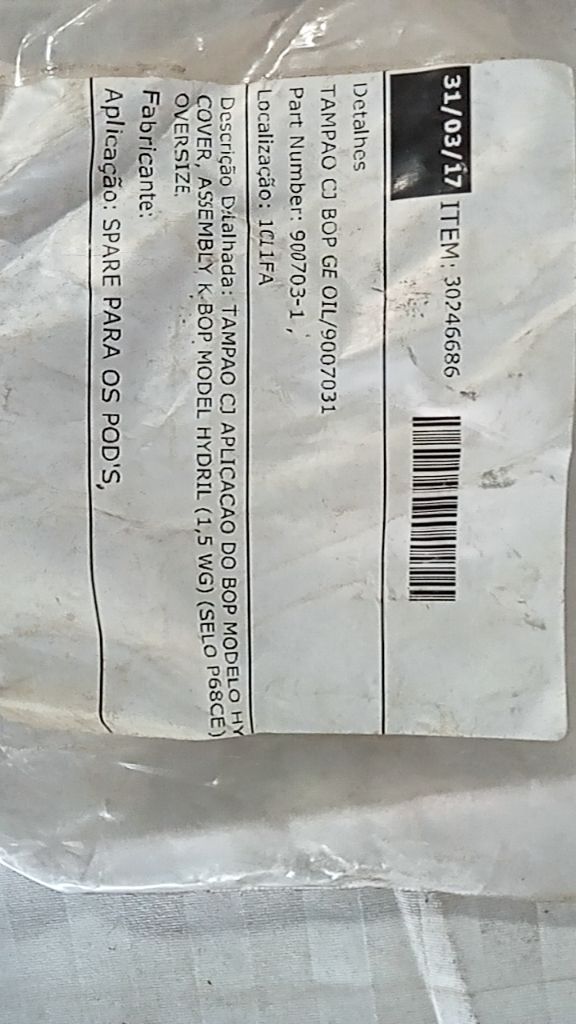 TAMPAO CJ APLICACAO DO BOP MODELO HY COVER, ASSEMBLY K-BOP MODEL HYDRIL (1,5 WG)