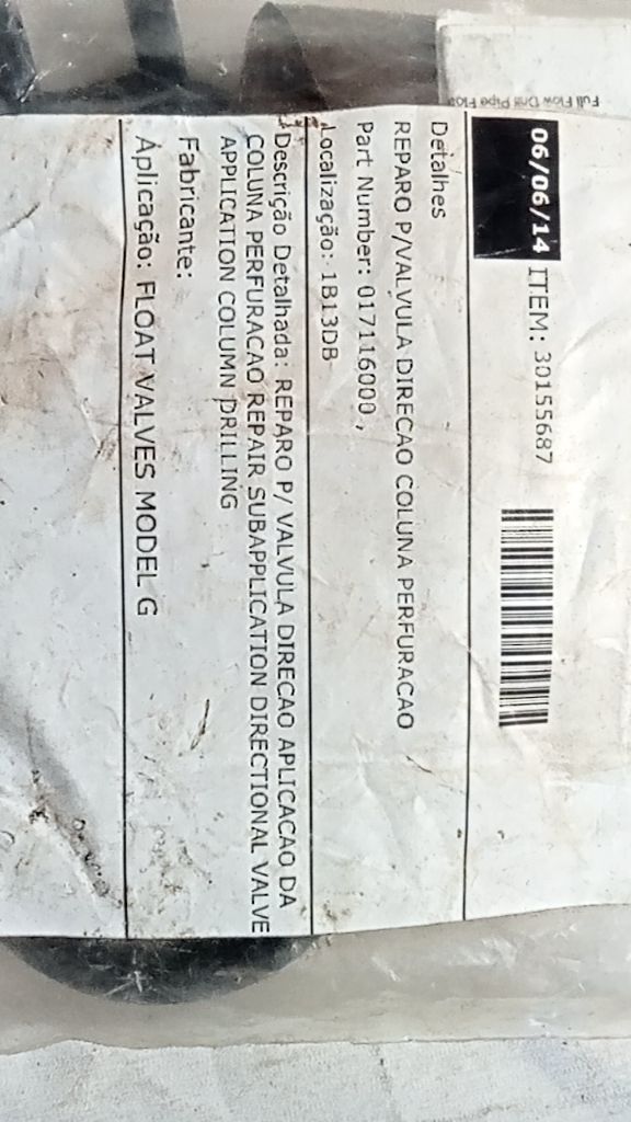 REPARO P/VALVULA DIRECAO COLUNA PERFURACAO