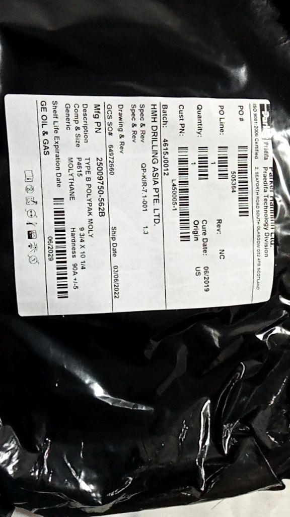 TYPE B POLYPAK MOLY, P4615, 9 3/4 X 10 1/4, MOLYTHANE, Hardness 90A +/-5