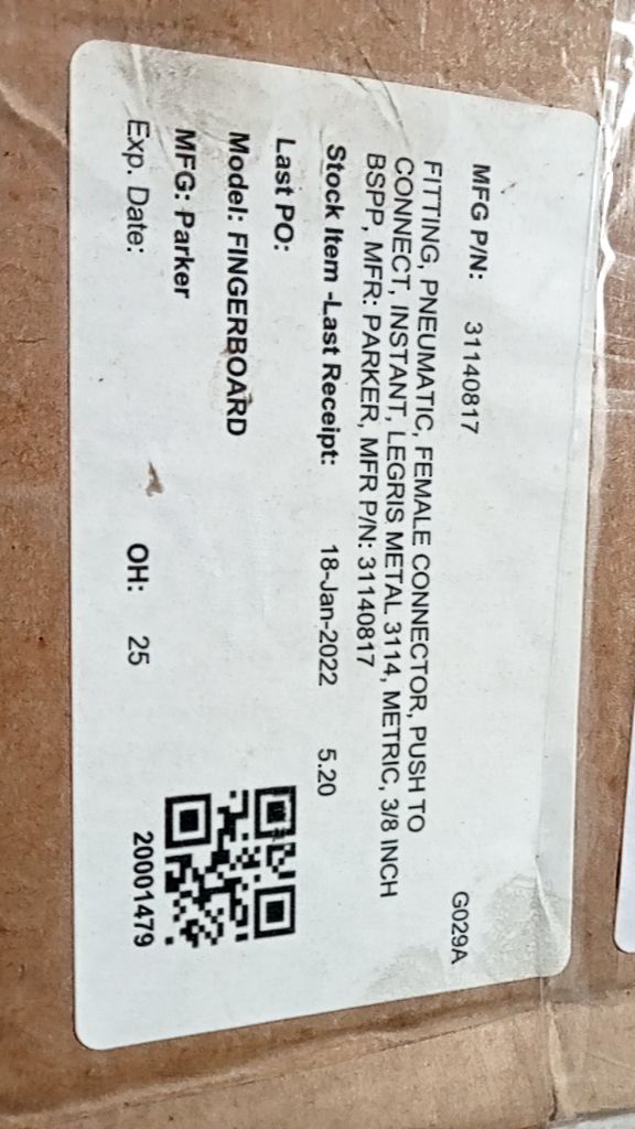 FITTING, PNEUMATIC, FEMALE CONNECTOR, PUSH TO CONNECT, INSTANT, LEGRIS METAL 311