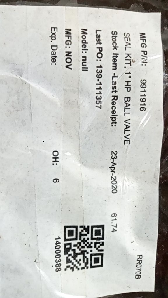 SEAL KIT, 1" HP BALL VALVE