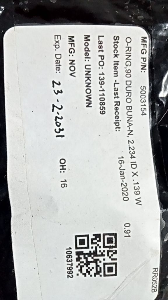 O-RING,90 DURO BUNA-N, 2.234 ID X .139 W