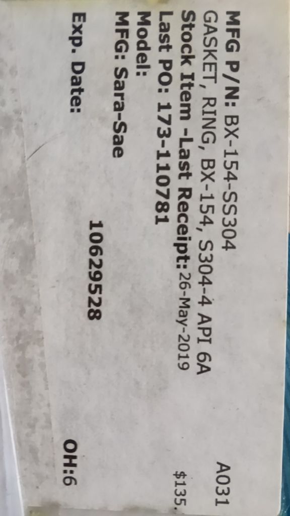 GASKET, RING, BX-154, S304-4 API 6A