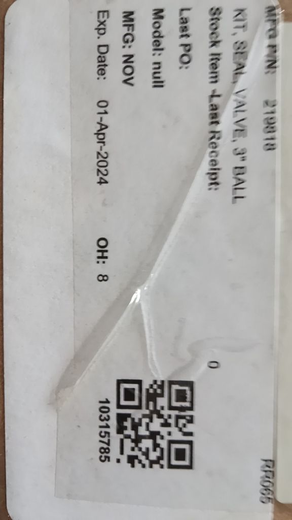 KIT, SEAL, VALVE, 3" BALL