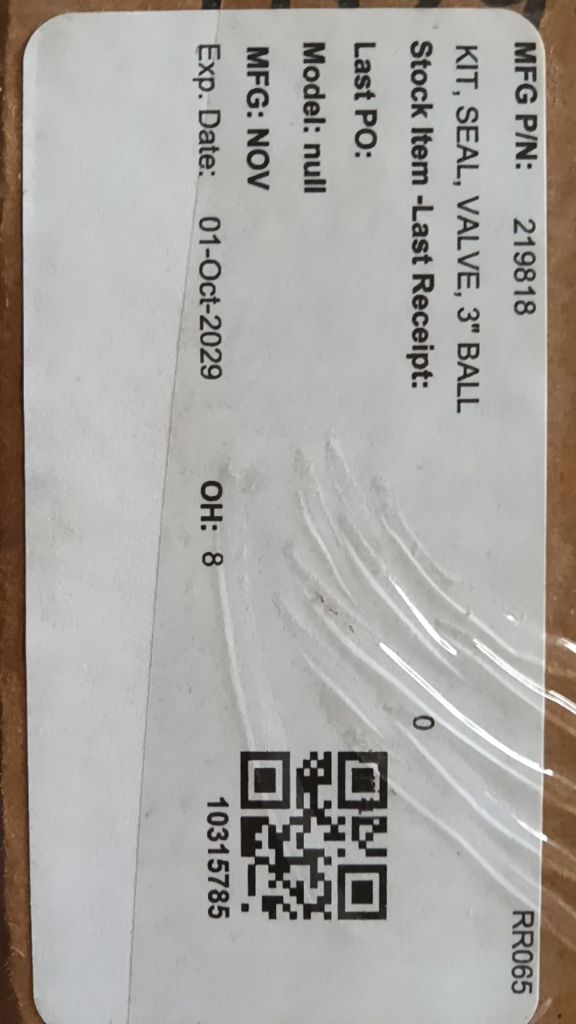 KIT, SEAL, VALVE, 3" BALL