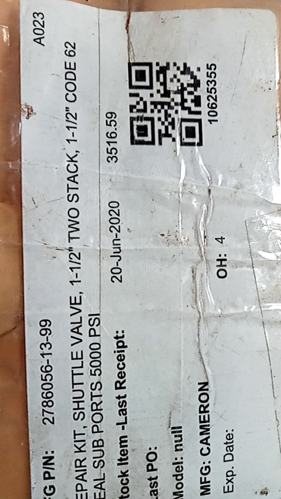 REPAIR KIT, SHUTTLE VALVE, 1-1/2" TWO STACK, 1-1/2" CODE 62 EAL SUB PORTS 5000 P