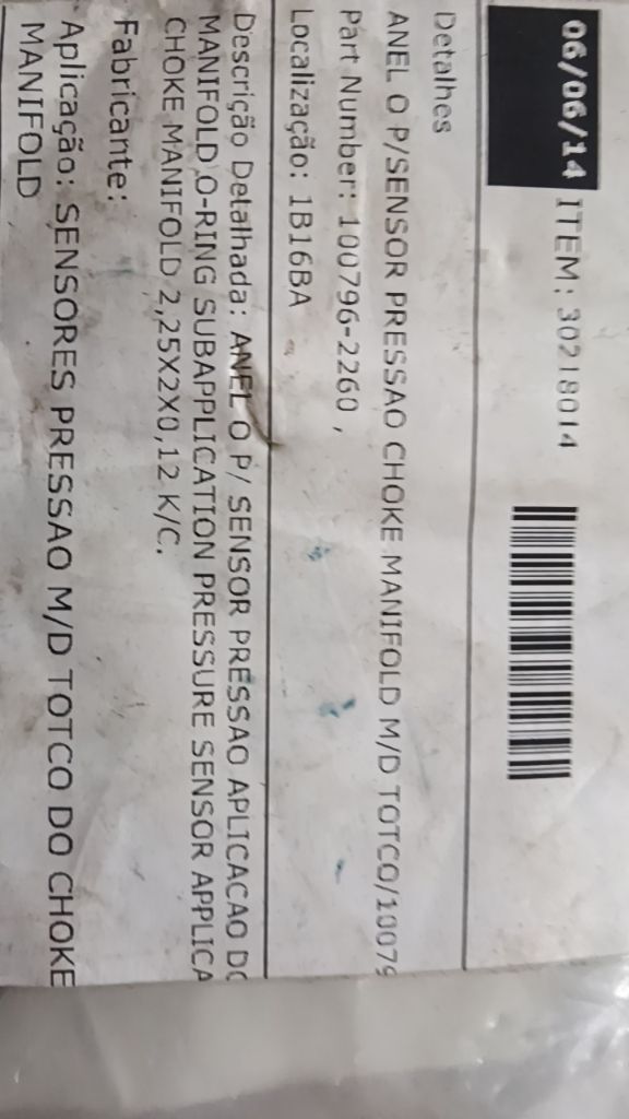 ANEL O P/ SENSOR PRESSAO APLICACAO DO MANIFOLD O-RING SUBAPPLICATION PRESSURE SE