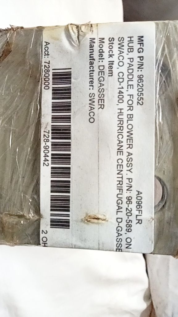 HUB, PADDLE, FOR BLOWER ASSY. P/N: 96-20-589, ON SWACO, CD-1400, HURRICANE CENTR