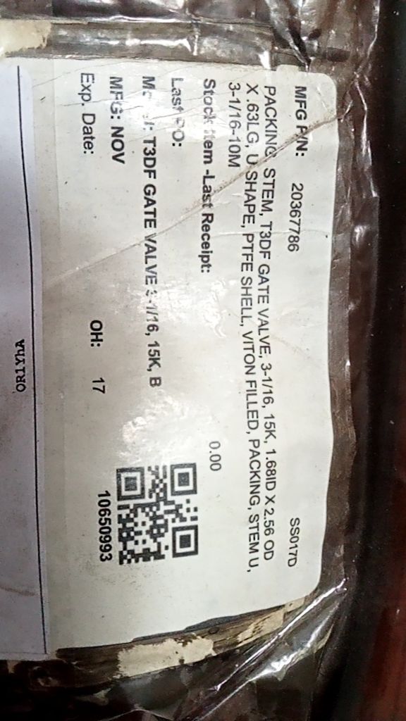 PACKING, STEM, T3DF GATE VALVE