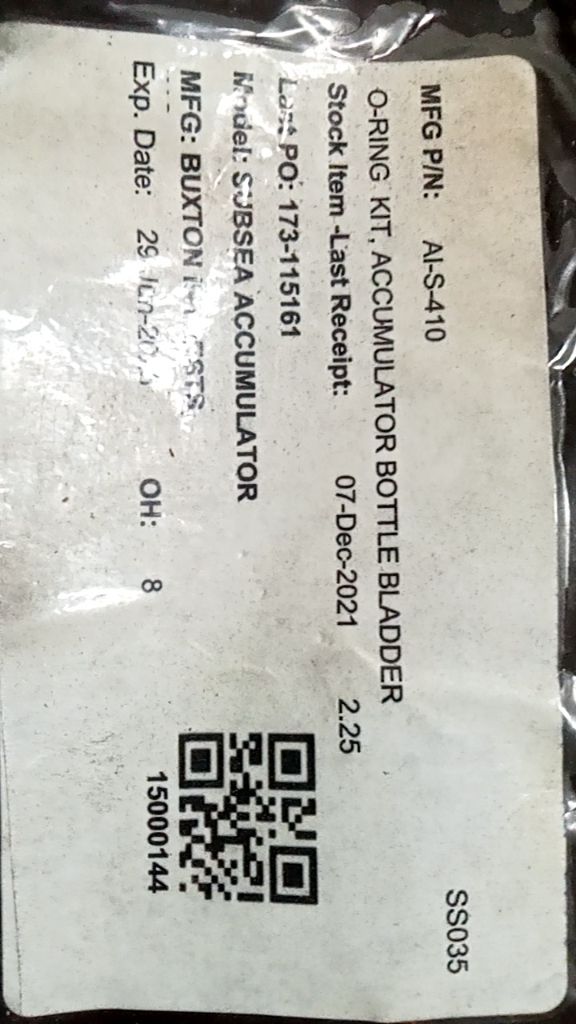 O-RING KIT, ACCUMULATOR BOTTLE BLADDER