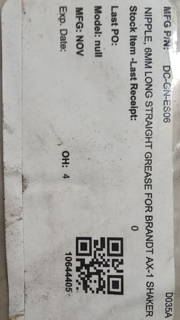 NIPPLE, 6MM LONG STRAIGHT GREASE FOR BRANDT AX-1 SHAKER