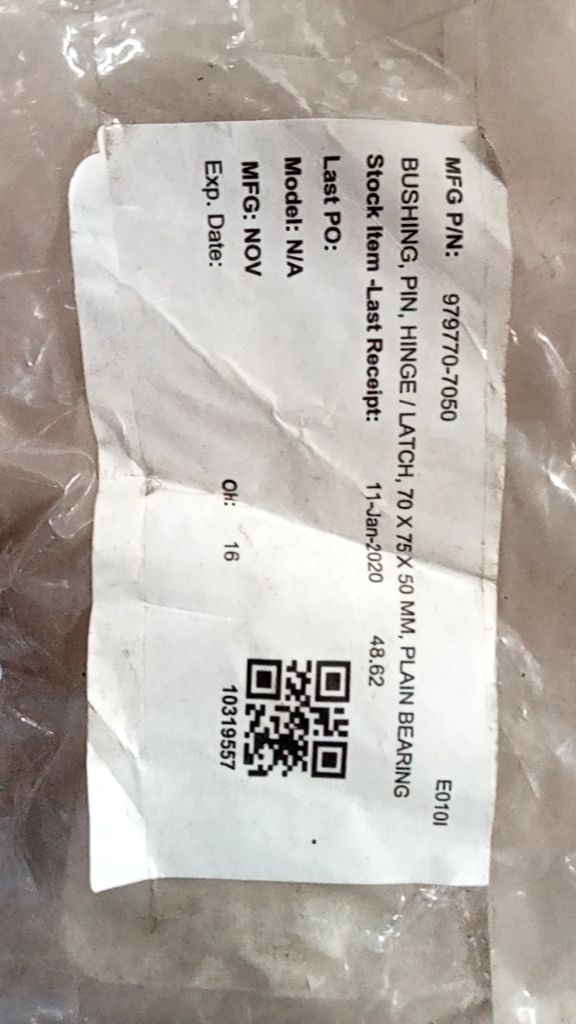 BUSHING, PIN, HINGE / LATCH, 70 X 75 X 50 MM, PLAIN BEARING