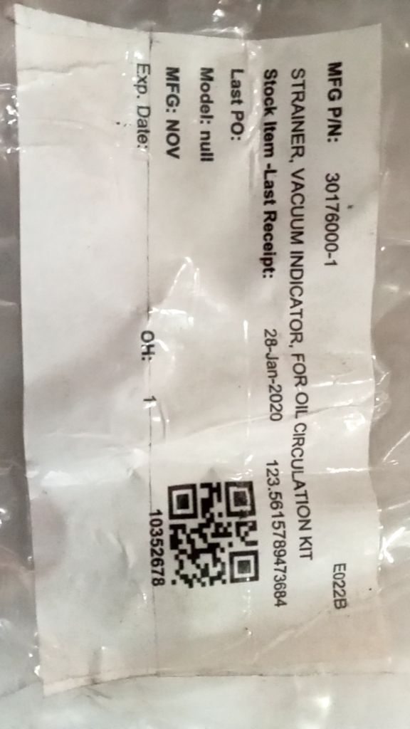 STRAINER, VACUUM INDICATOR, FOR OIL CIRCULATION KIT