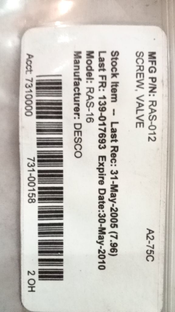SCREW, VALVE