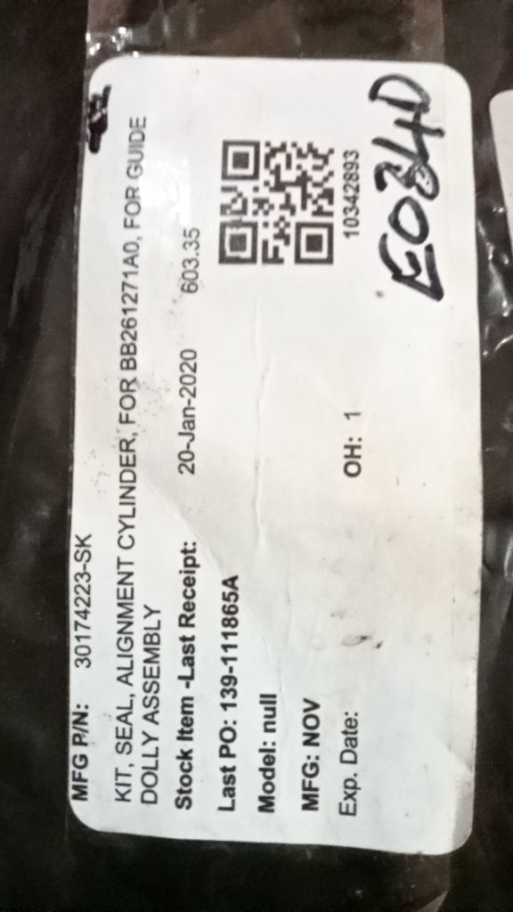 KIT, SEAL, ALIGNMENT CYLINDER, FOR BB261271A0, FOR GUIDE DOLLY ASSEMBLY