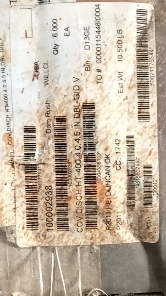 COV,DISCH,HT-400,4.0,4.5 IN,DBL-GID V