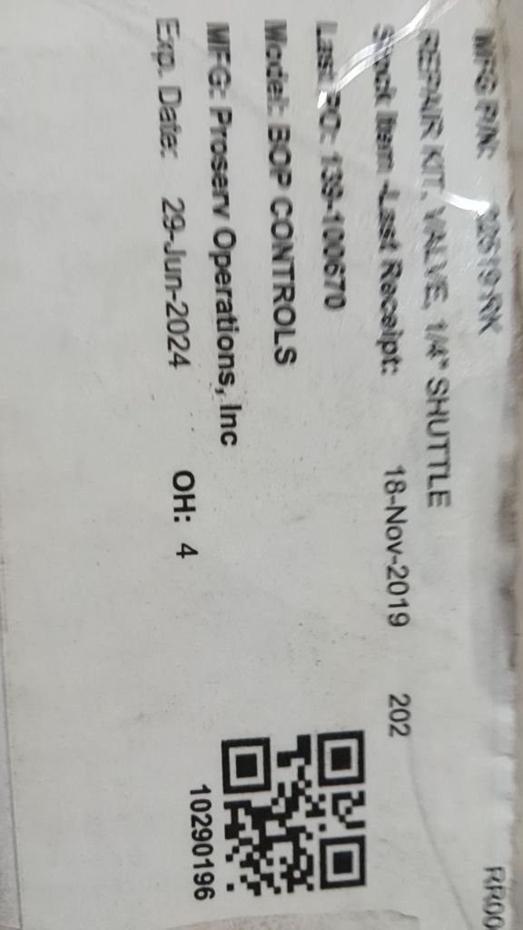 REPAIR KIT, VALVE, 1/4" SHUTTLE