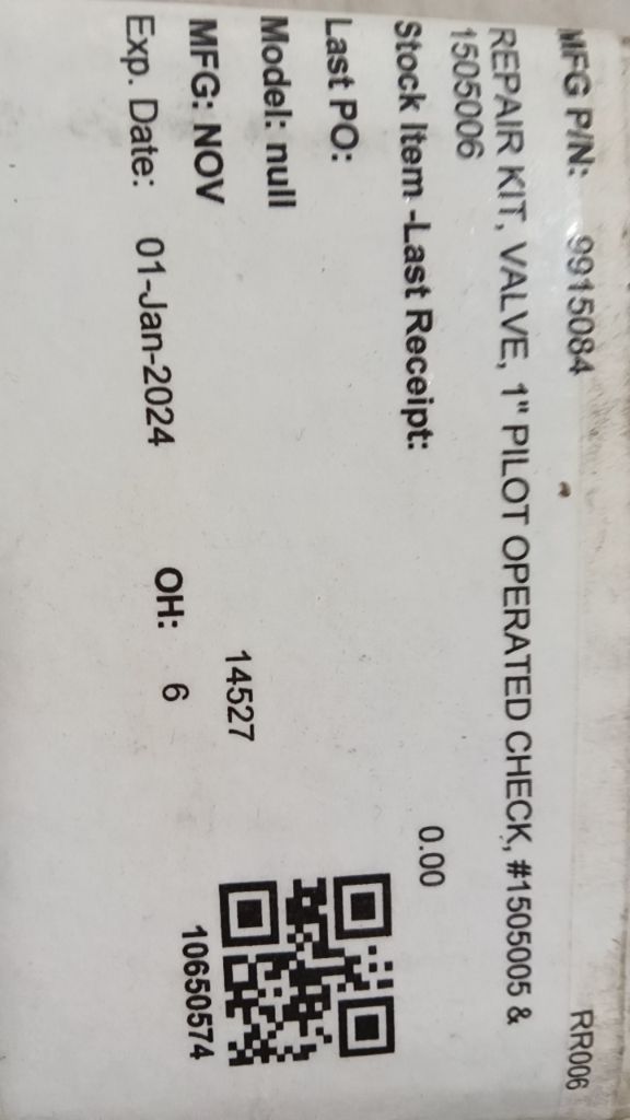 REPAIR KIT, VALVE, 1" PILOT OPERATED CHECK