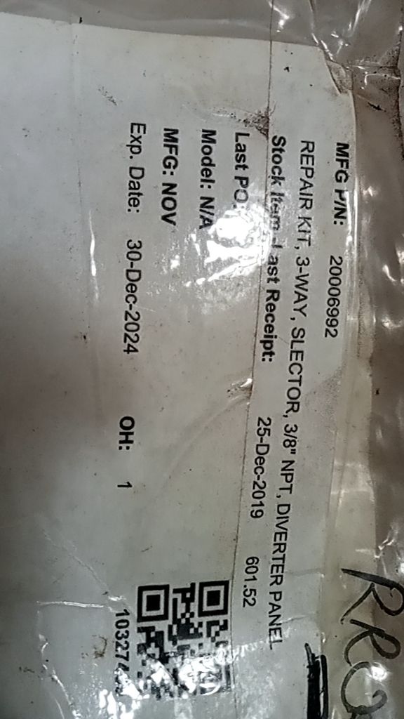 REPAIR KIT, 3-WAY, SLECTOR, 3/8" NPT, DIVERTER PANEL