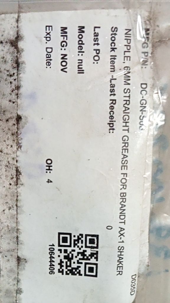 NIPPLE, 6MM STRAIGHT GREASE FOR BRANDT AX-1 SHAKER
